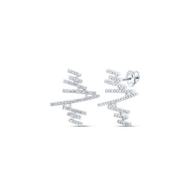 Abstract Brilliance: 10kt White Gold Womens Round Diamond Bar Earrings - Splendid Jewellery