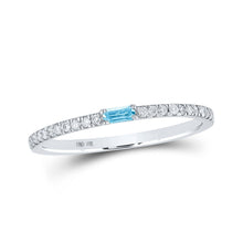 Load image into Gallery viewer, Aquamarine Brilliance | 10kt White Gold Baguette Aquamarine Diamond Band Ring 1/5 Cttw - Splendid Jewellery