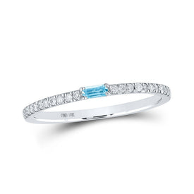 Aquamarine Brilliance | 10kt White Gold Baguette Aquamarine Diamond Band Ring 1/5 Cttw - Splendid Jewellery