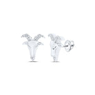 Aries Zodiac Goat Stud Earrings in 10kt White Gold with Round Diamonds (1/10 Cttw) - Splendid Jewellery