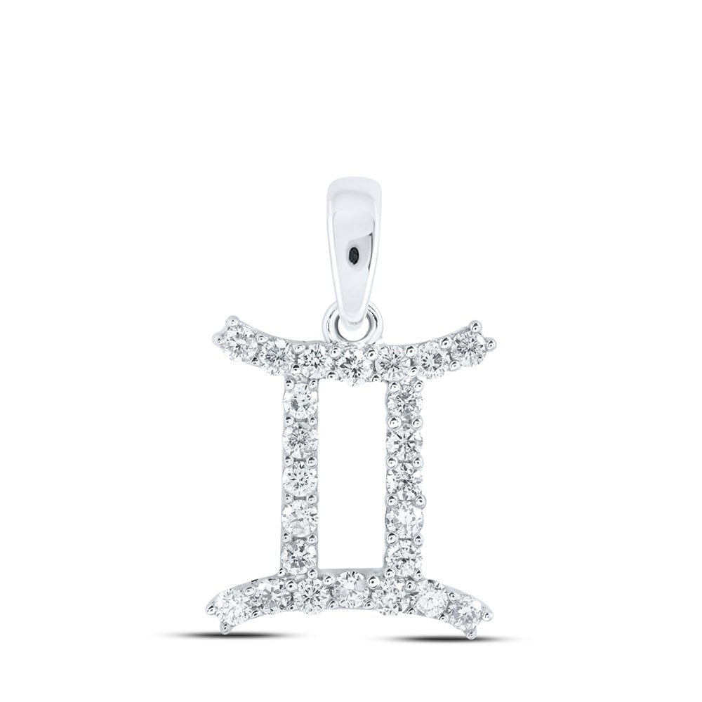 AstroGems: 10kt White Gold Round Diamond Zodiac Gemini Pendant - Splendid Jewellery