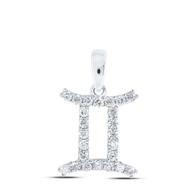 AstroGems: 10kt White Gold Round Diamond Zodiac Gemini Pendant - Splendid Jewellery