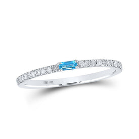 Baguette Blue Topaz Diamond Band Ring | 10kt White Gold Women's Gemstone Band | Splendid Jewellery - Splendid Jewellery