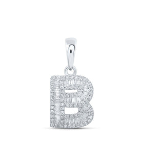 Baguette Brilliance: 10kt White Gold Diamond Initial Pendant - Splendid Jewellery