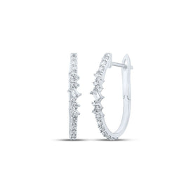Baguette Brilliance: 10kt White Gold Womens Diamond Hoop Earrings - Splendid Jewellery