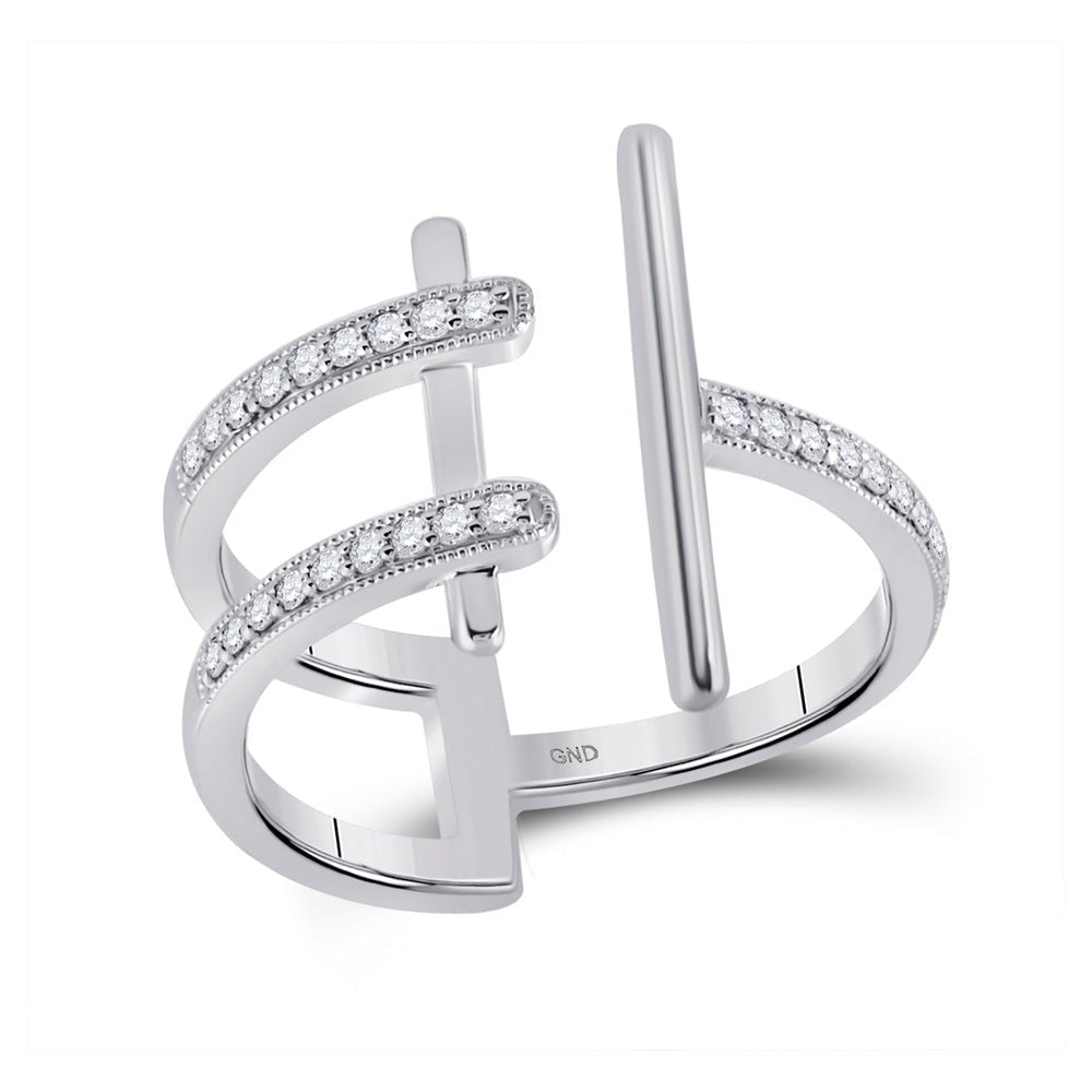 Bisected Brilliance: 14kt White Gold Womens Round Diamond Linear Fashion Ring - Splendid Jewellery