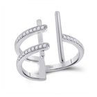 Bisected Brilliance: 14kt White Gold Womens Round Diamond Linear Fashion Ring - Splendid Jewellery