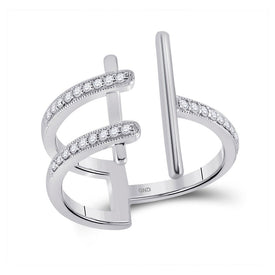Bisected Brilliance: 14kt White Gold Womens Round Diamond Linear Fashion Ring - Splendid Jewellery