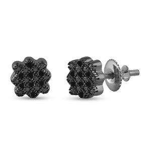 Black Diamond Cluster Stud Earrings in Sterling Silver - Striking Men's Jewelry - Splendid Jewellery