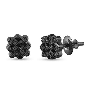 Black Diamond Cluster Stud Earrings in Sterling Silver - Striking Men's Jewelry - Splendid Jewellery