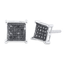 Load image into Gallery viewer, Black Diamond Square Cluster Men&#39;s Earrings in Sterling Silver - 1/10 Cttw  Side View from Splendid Jewellery