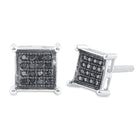 Black Diamond Square Cluster Men's Earrings in Sterling Silver - 1/10 Cttw  Side View from Splendid Jewellery