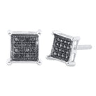 Black Diamond Square Cluster Men's Earrings in Sterling Silver - 1/10 Cttw - Splendid Jewellery