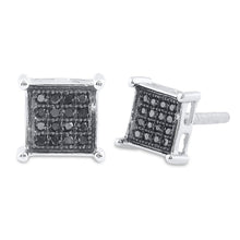 Load image into Gallery viewer, Black Diamond Square Cluster Men's Earrings in Sterling Silver - 1/10 Cttw - Splendid Jewellery