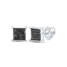 Load image into Gallery viewer, Black Diamond Square Cluster Men&#39;s Earrings in Sterling Silver - 1/10 Cttw  Top View from Splendid Jewellery