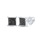 Black Diamond Square Cluster Men's Earrings in Sterling Silver - 1/10 Cttw  Top View from Splendid Jewellery