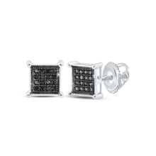 Load image into Gallery viewer, Black Diamond Square Cluster Men's Earrings in Sterling Silver - 1/10 Cttw - Splendid Jewellery
