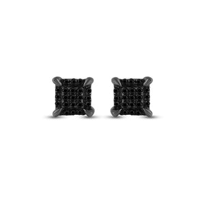 Black Diamond Square Men's Earrings in 10kt White Gold - Striking Style with Enhanced Color - Splendid Jewellery