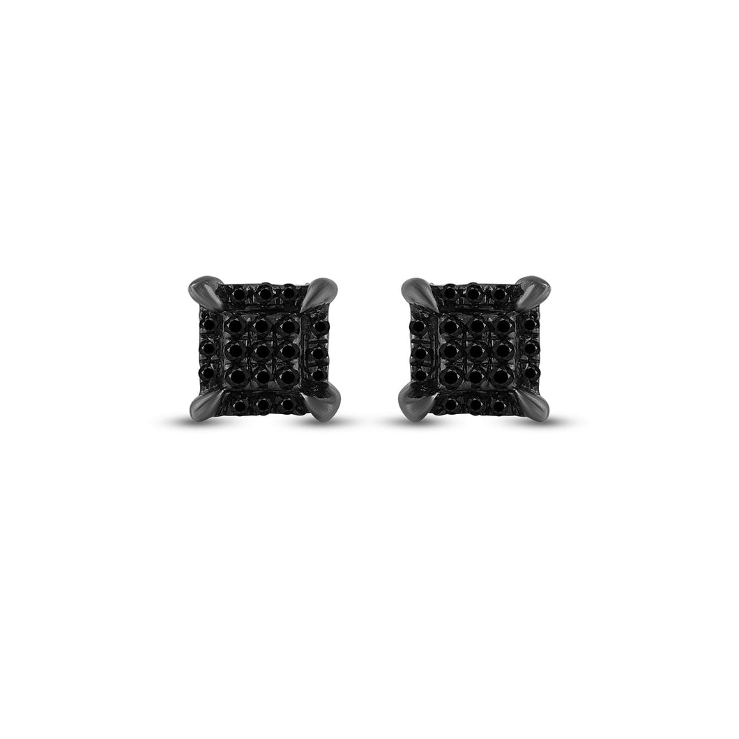 Black Diamond Square Men's Earrings in 10kt White Gold - Striking Style with Enhanced Color - Splendid Jewellery