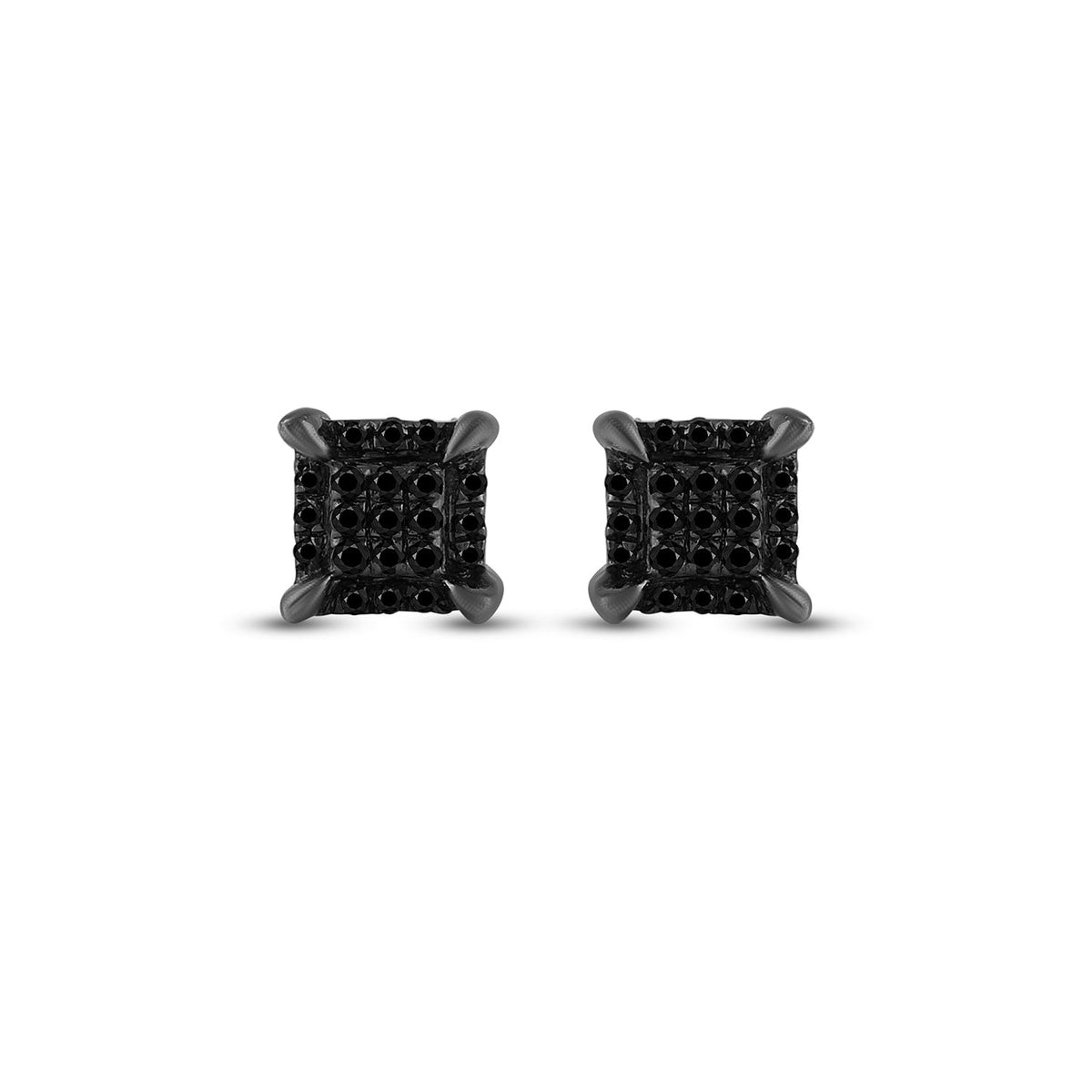 Black Diamond Square Men's Earrings in 10kt White Gold - Striking Style with Enhanced Color - Splendid Jewellery