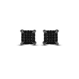 Black Diamond Square Men's Earrings in 10kt White Gold - Striking Style with Enhanced Color - Splendid Jewellery