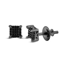 Load image into Gallery viewer, Black Diamond Square Men's Earrings in 10kt White Gold - Striking Style with Enhanced Color - Splendid Jewellery