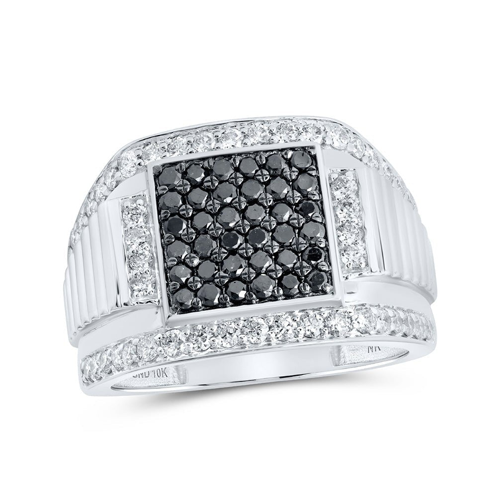 Black Diamond Square Men's Ring in 10kt White Gold - 1 - 5/8 Cttw | Splendid Jewellery - Splendid Jewellery
