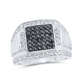 Black Diamond Square Men's Ring in 10kt White Gold - 1 - 5/8 Cttw | Splendid Jewellery - Splendid Jewellery