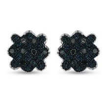 Load image into Gallery viewer, Blue Diamond Cluster Brilliance Stud Earrings  Top View from Splendid Jewellery