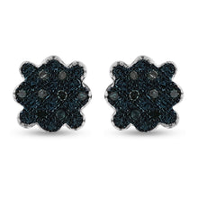 Load image into Gallery viewer, Blue Diamond Cluster Brilliance Stud Earrings - Splendid Jewellery