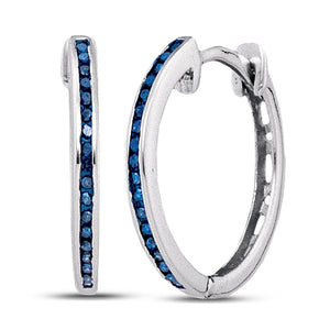 Blue Diamond Delight: 10k White Gold Enhanced Round Diamond Womens Slender Hoop Earrings - Splendid Jewellery