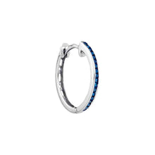 Load image into Gallery viewer, Blue Diamond Delight: 10k White Gold Enhanced Round Diamond Womens Slender Hoop Earrings  Side View from Splendid Jewellery