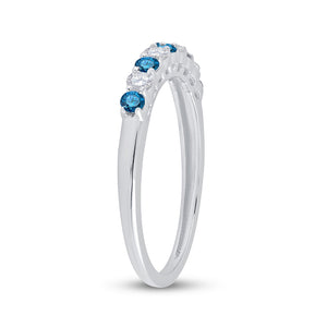 Blue Diamond Elegance | 10kt White Gold Womens Round Blue Color Enhanced Diamond Band Ring 1/2 Cttw | Splendid Jewellery - Splendid Jewellery