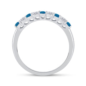 Blue Diamond Elegance | 10kt White Gold Womens Round Blue Color Enhanced Diamond Band Ring 1/2 Cttw | Splendid Jewellery - Splendid Jewellery