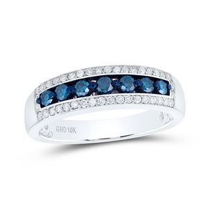 Blue Diamond Elegance | 10kt White Gold Womens Round Blue Color Enhanced Diamond Band Ring 1/2 Cttw | Splendid Jewellery - Splendid Jewellery