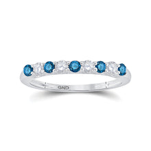 Load image into Gallery viewer, Blue Diamond Elegance | 10kt White Gold Womens Round Blue Color Enhanced Diamond Band Ring 1/2 Cttw | Splendid Jewellery Top View from Splendid Jewellery