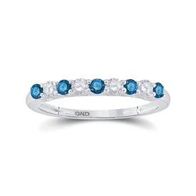 Blue Diamond Elegance | 10kt White Gold Womens Round Blue Color Enhanced Diamond Band Ring 1/2 Cttw | Splendid Jewellery Top View from Splendid Jewellery