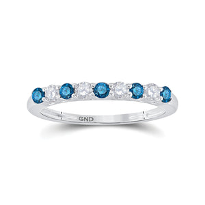 Blue Diamond Elegance | 10kt White Gold Womens Round Blue Color Enhanced Diamond Band Ring 1/2 Cttw | Splendid Jewellery - Splendid Jewellery