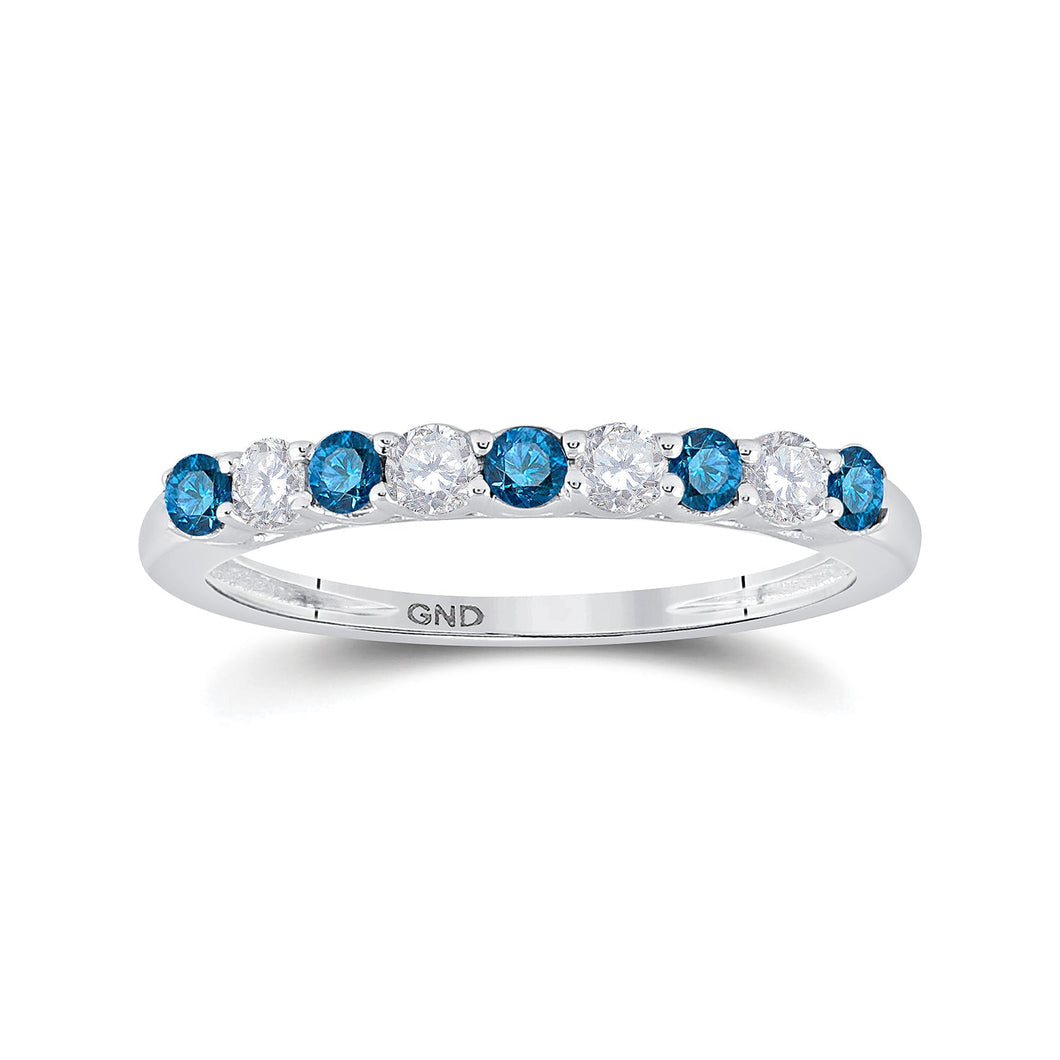 Blue Diamond Elegance | 10kt White Gold Womens Round Blue Color Enhanced Diamond Band Ring 1/2 Cttw | Splendid Jewellery - Splendid Jewellery