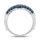 Blue Diamond Elegance: 14kt White Gold Womens Round Blue Color Enhanced Diamond Wrap Enhancer Wedding Band 1/3 Cttw - Splendid Jewellery