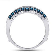 Load image into Gallery viewer, Blue Diamond Elegance: 14kt White Gold Womens Round Blue Color Enhanced Diamond Wrap Enhancer Wedding Band 1/3 Cttw - Splendid Jewellery