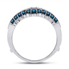 Blue Diamond Elegance: 14kt White Gold Womens Round Blue Color Enhanced Diamond Wrap Enhancer Wedding Band 1/3 Cttw - Splendid Jewellery