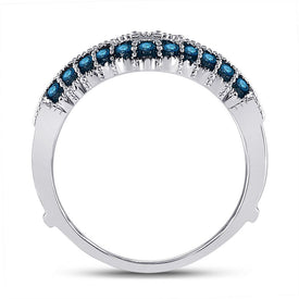 Blue Diamond Elegance: 14kt White Gold Womens Round Blue Color Enhanced Diamond Wrap Enhancer Wedding Band 1/3 Cttw - Splendid Jewellery