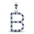 Blue Sapphire and Diamond Initial Pendant in 10kt White Gold - Splendid Jewellery