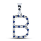 Blue Sapphire and Diamond Initial Pendant in 10kt White Gold - Splendid Jewellery