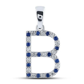 Blue Sapphire and Diamond Initial Pendant in 10kt White Gold - Splendid Jewellery
