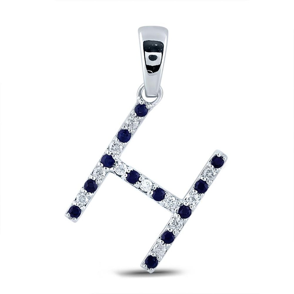 Blue Sapphire Initial H Letter Pendant: A Personalized Masterpiece in White Gold - Splendid Jewellery