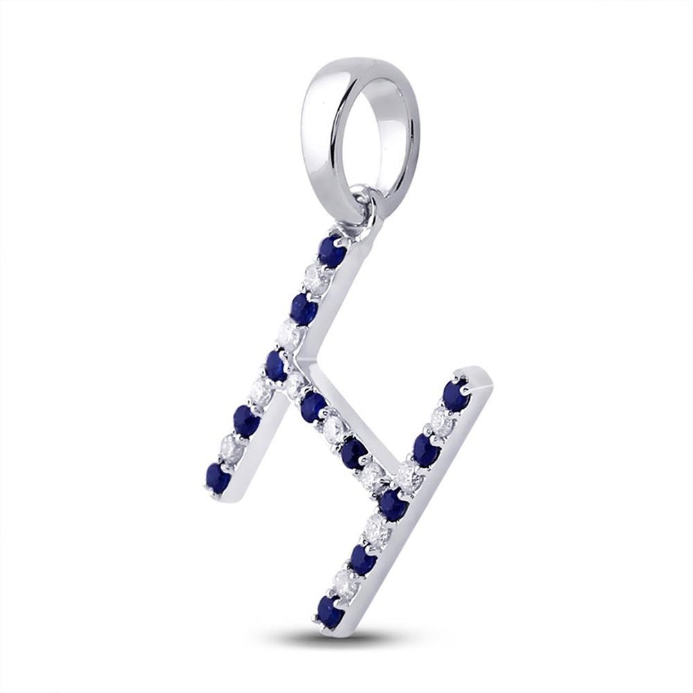 Blue Sapphire Initial H Letter Pendant: A Personalized Masterpiece in White Gold - Splendid Jewellery