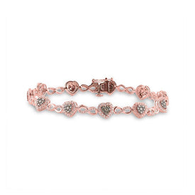 10kt Rose Gold Heart Bracelet with Brown Diamond Accents - 1-7/8 Cttw - Alternate view 1 from Splendid Jewellery