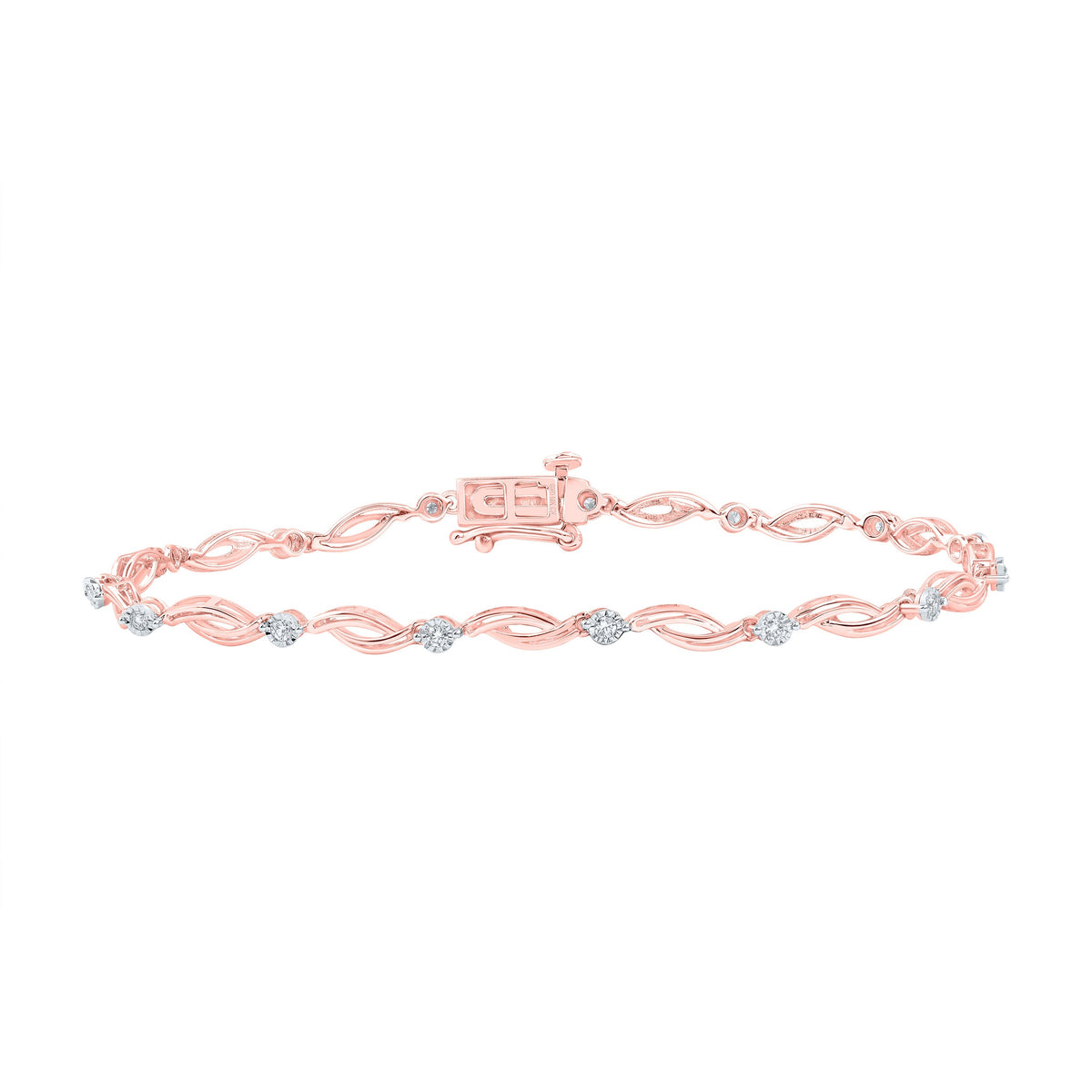 Bracelets | 10kt Rose Gold Womens Round Diamond Twist Link Bracelet 1/4 Cttw | Splendid Jewellery - Splendid Jewellery